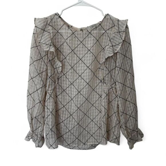 LOFT Tops - LOFT Petite cream and black checkered blouse